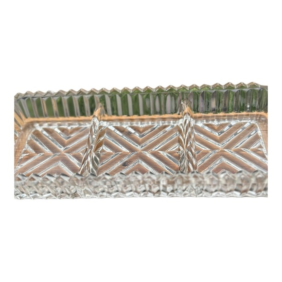 Cut Glass Trinket Dish Three Section Cut Glass Serving Tray 10” x 4” - Picture 3 of 5
